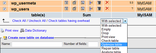 PHPMyAdmin Optimize Table